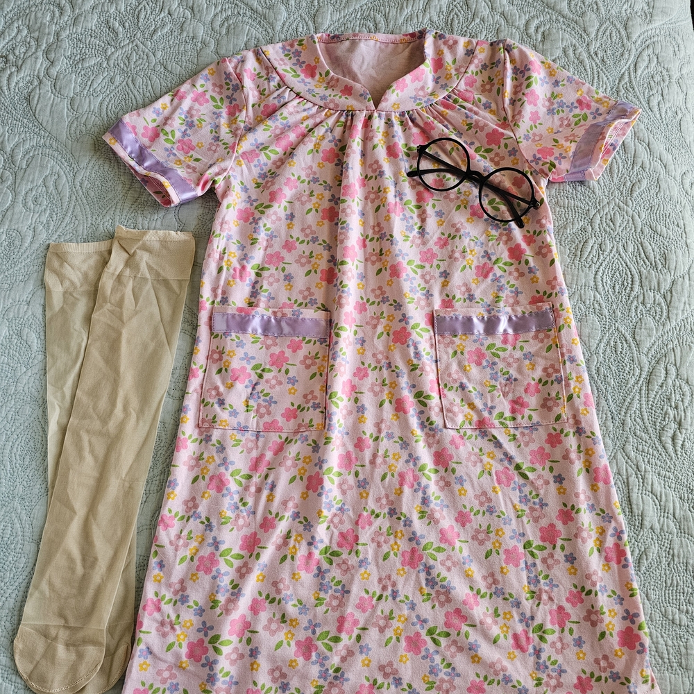 100 Days Of School Girls' Pink Floral Shift with Glasses & Knee Hi Stockings